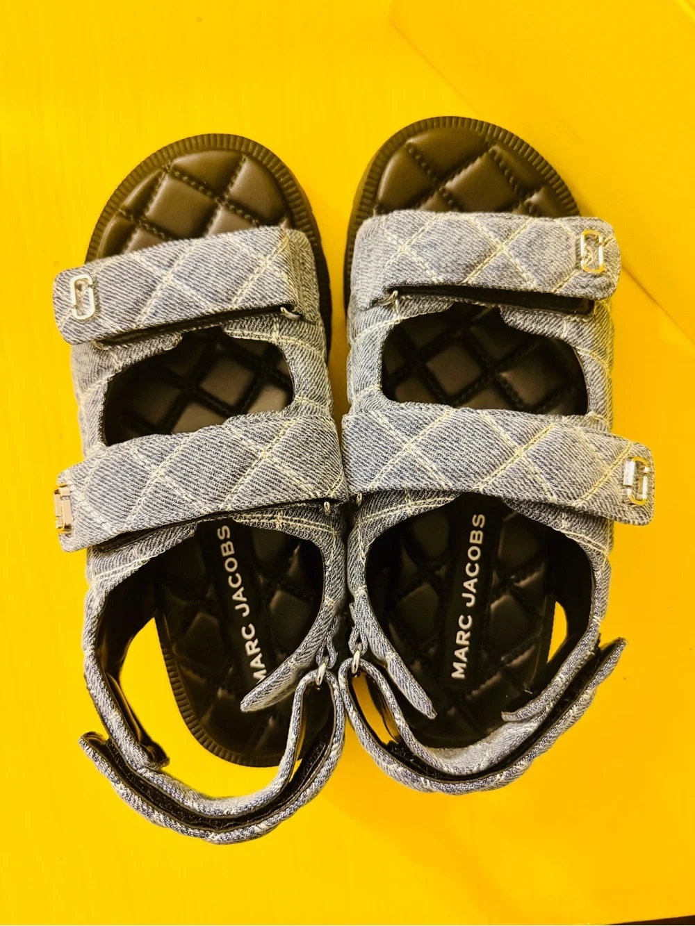 Marc Jacobs Quilted Denim Sandals in Light Blue with Black Soles - Picture 2 of 6